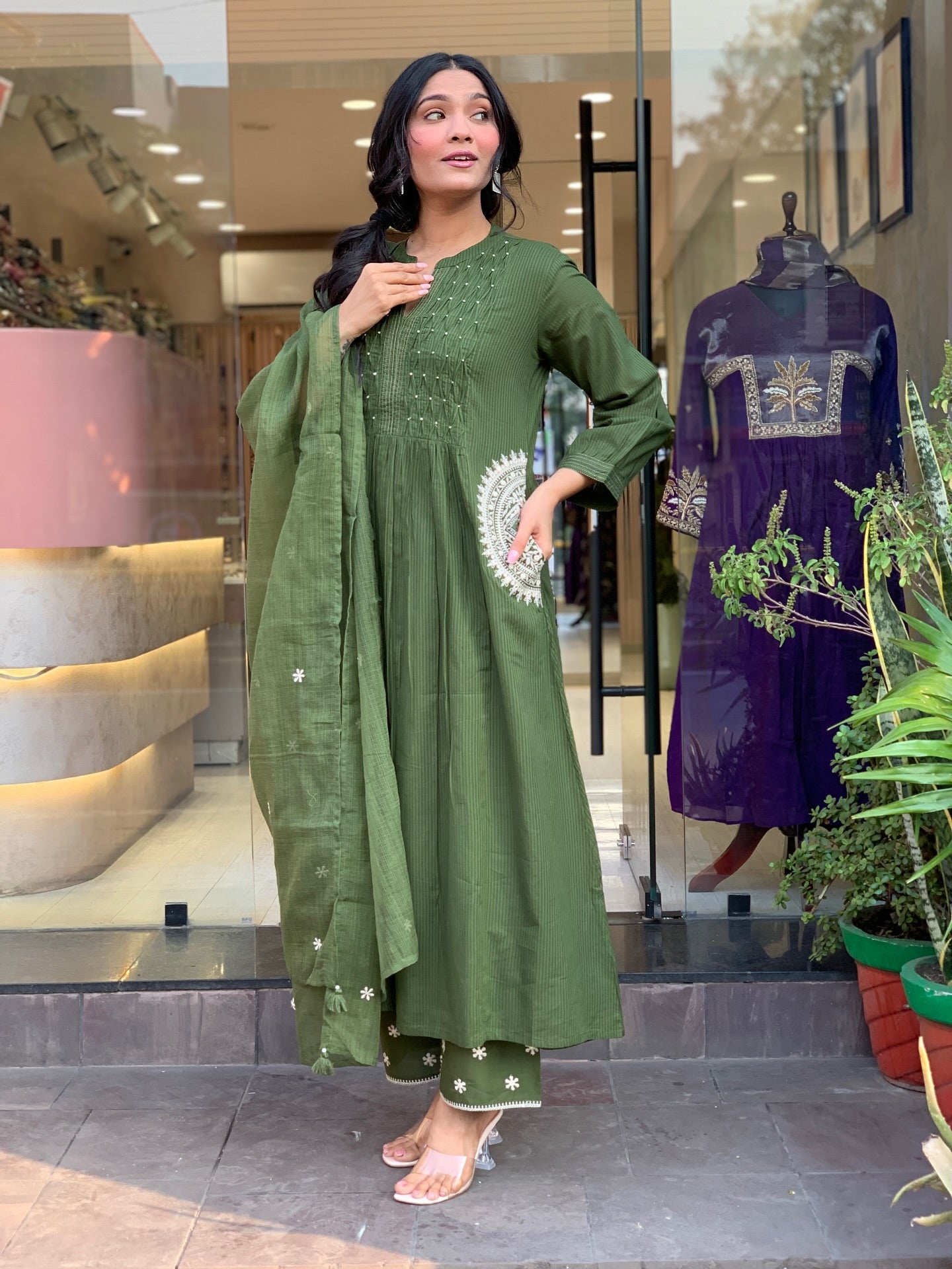 Very Graceful Pure Mul Cotton Embroidery Suit Set