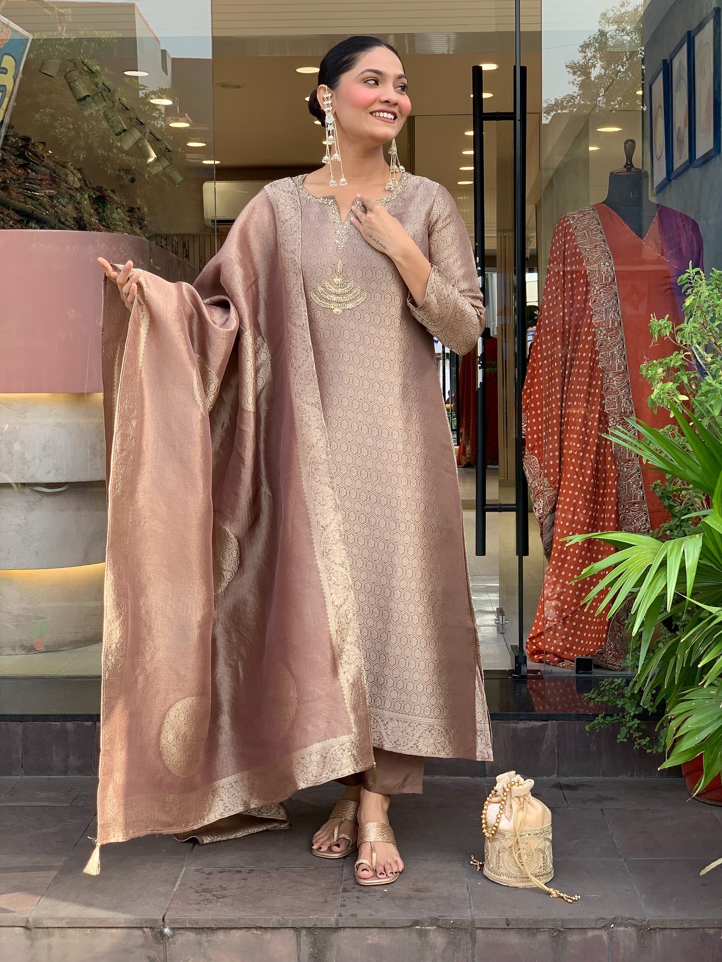 Stunning Banarasi Silk Jequard Weaving Suit Set