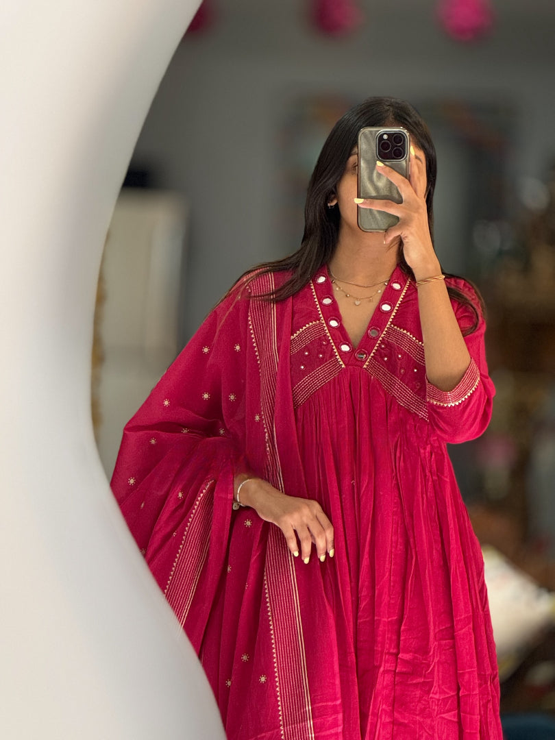 Gorgeous Mul Cotton Mirror Work Suit Set