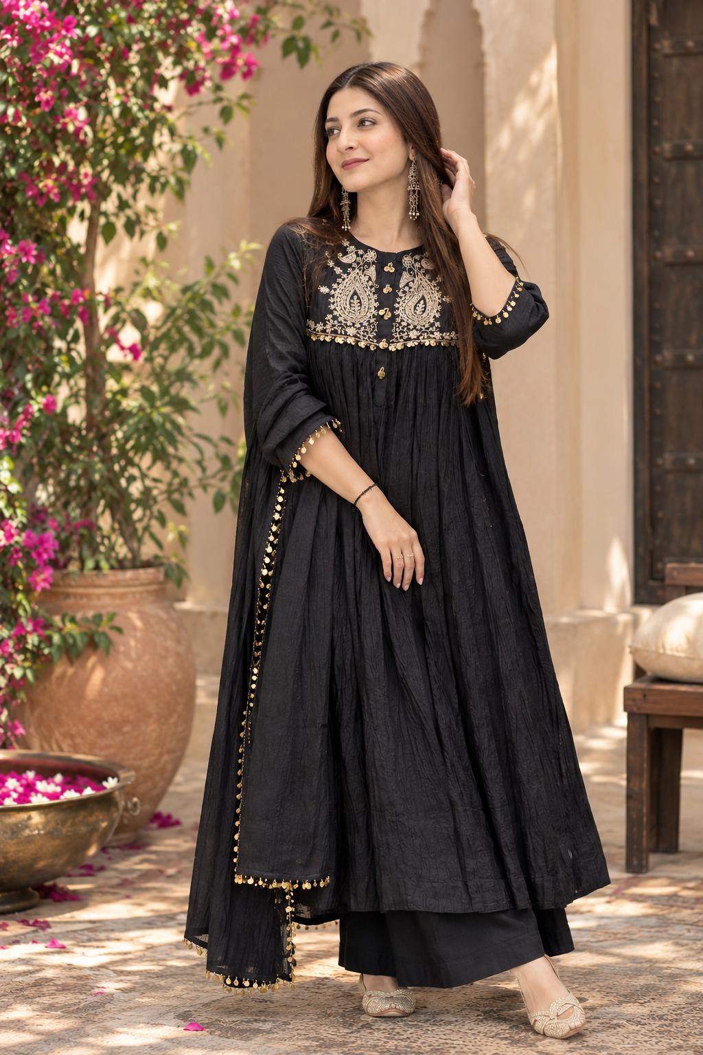 Regal Charm Trendy Black Anarkali Gown with Designer Dupatta