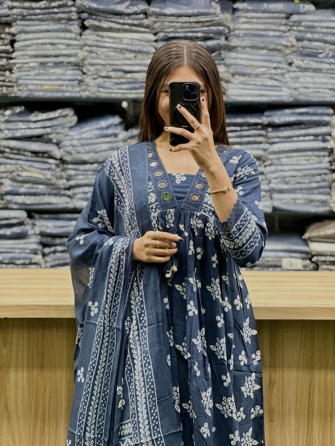 Very Beautiful Pure Mul Cotton Mirror Work Suit Set