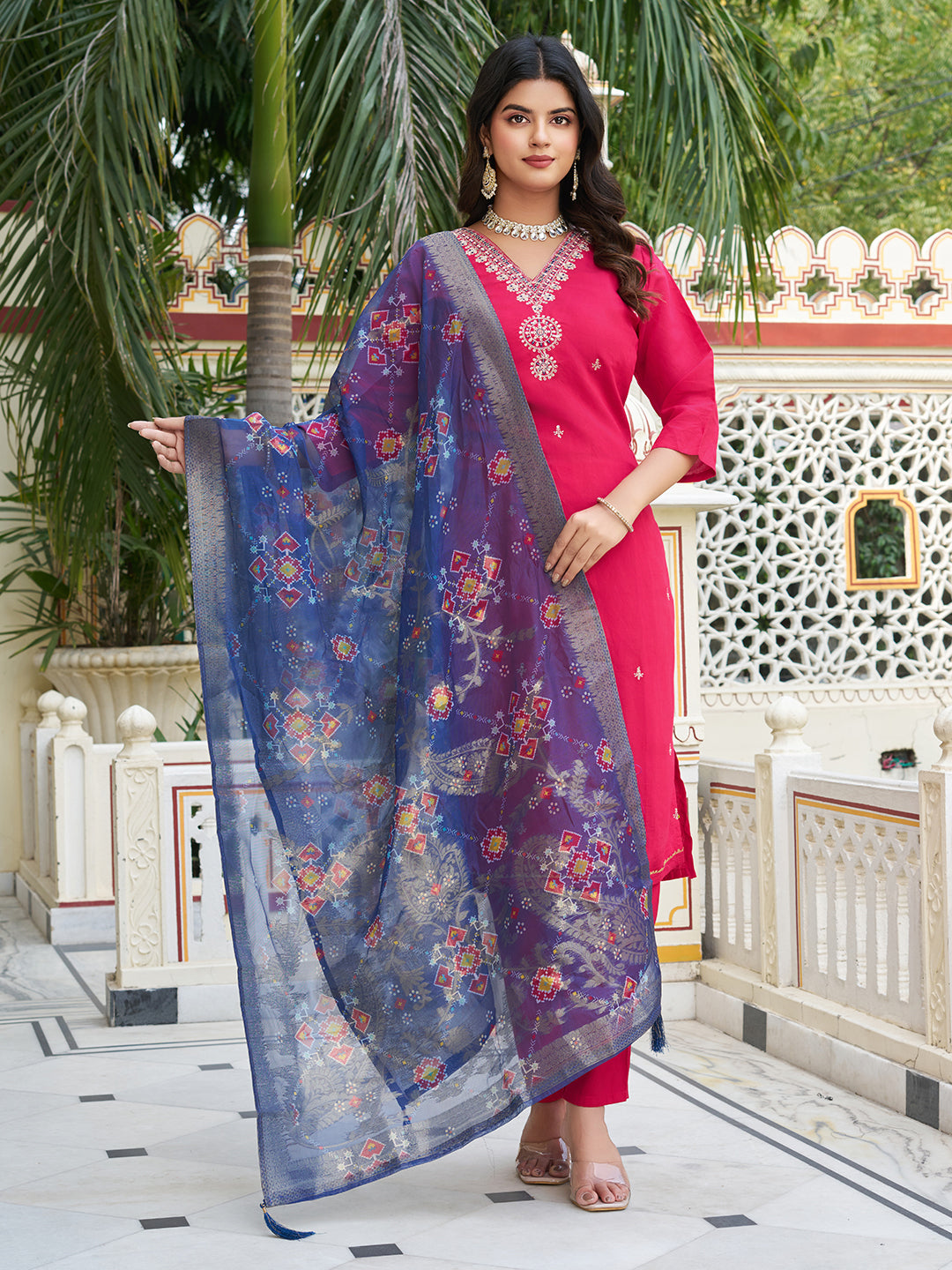 Incomparable Pink Beautiful Viscose Chanderi Suit Set