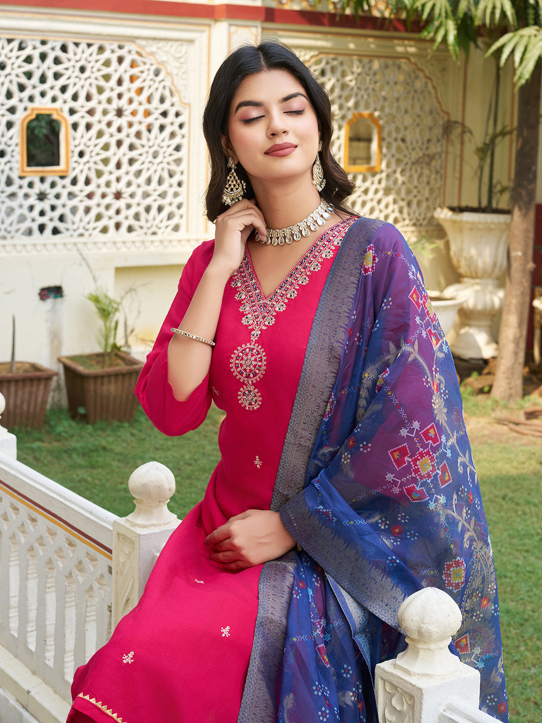 Incomparable Pink Beautiful Viscose Chanderi Suit Set