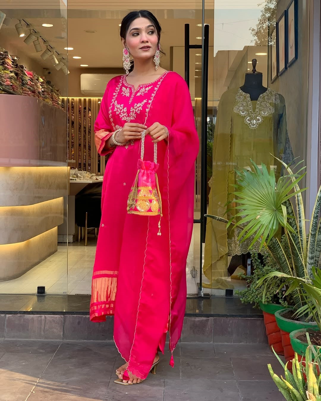 Beautiful Viscose Ladgi Patta Embroidery Suit Set
