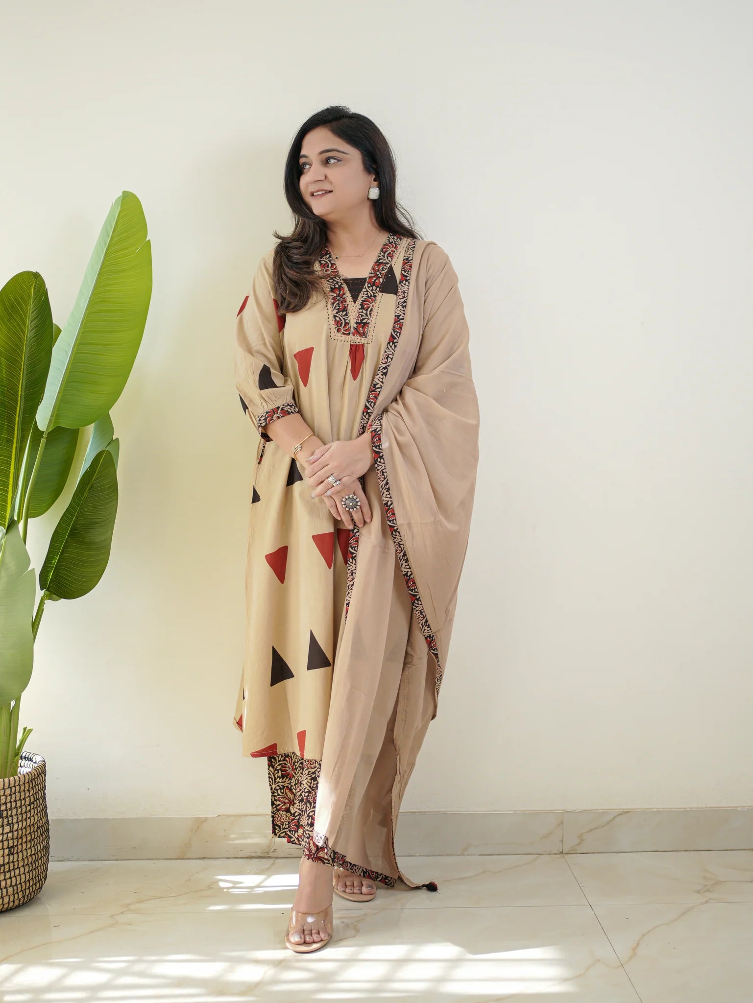 Pure Cotton Kalamkari A-line Plazo Dupatta Set