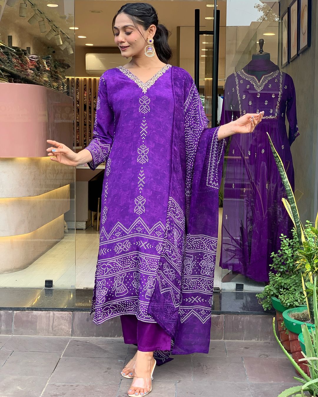 Beautiful Silk Blend Bandhani Print Suit Set