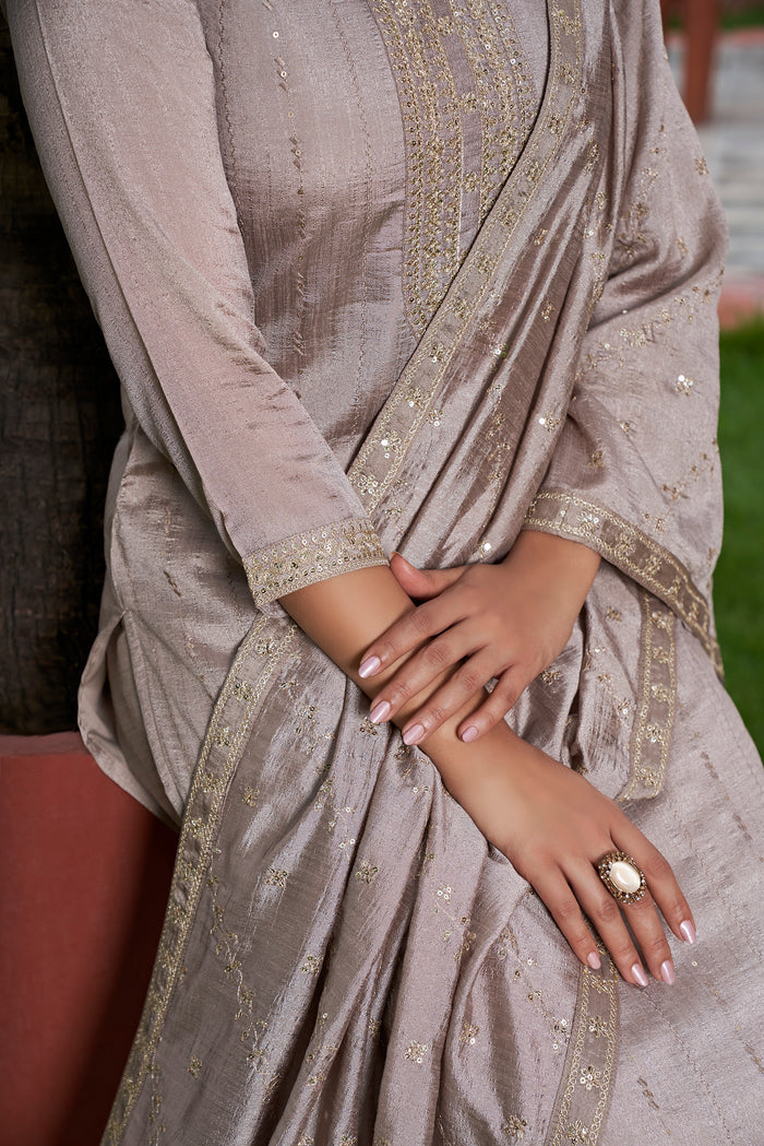 Very Charming vichitra Silk Embroidery Suit Set