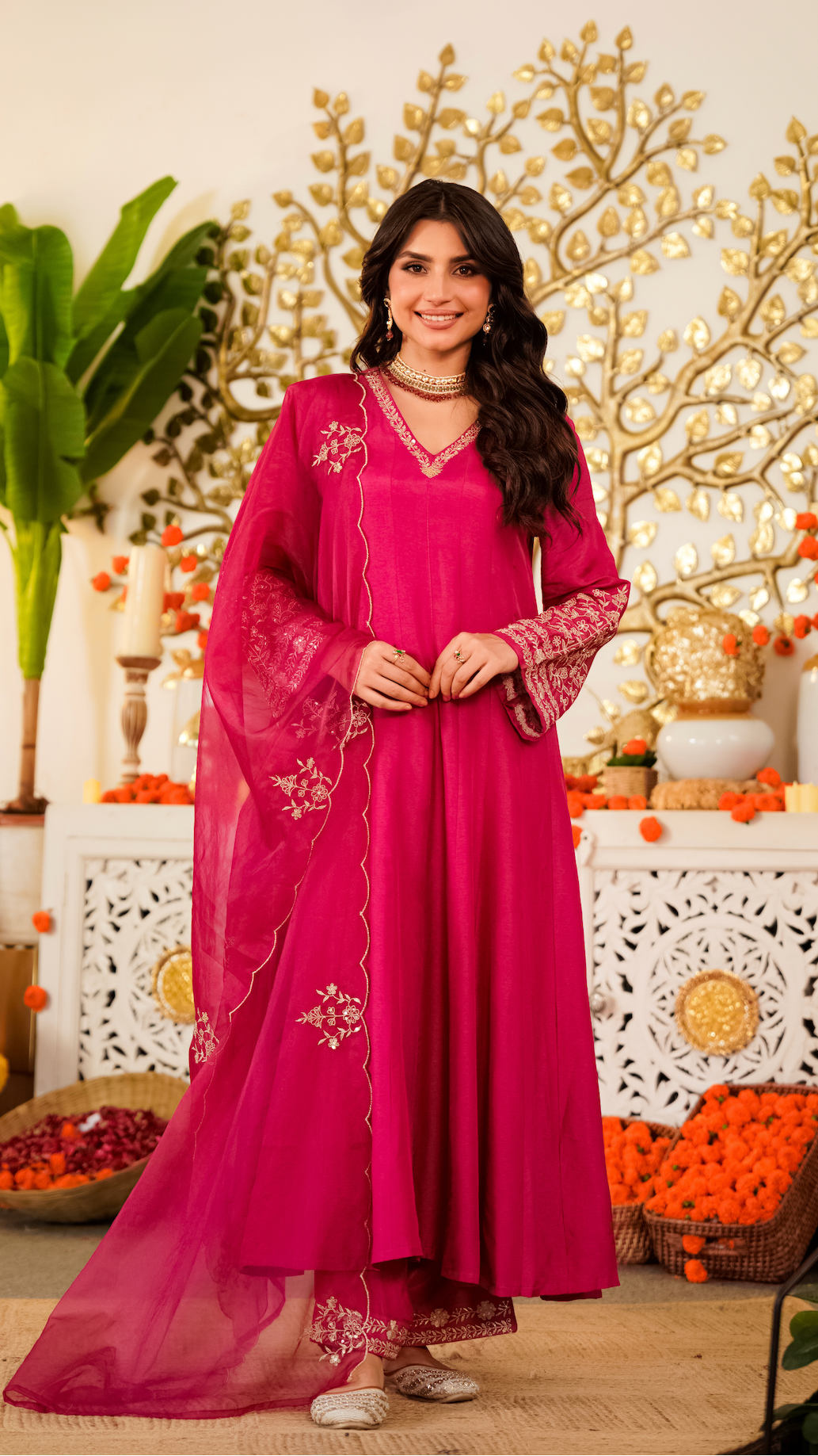 Trisha Rani Pink Embroidered Anarkali Suit Set