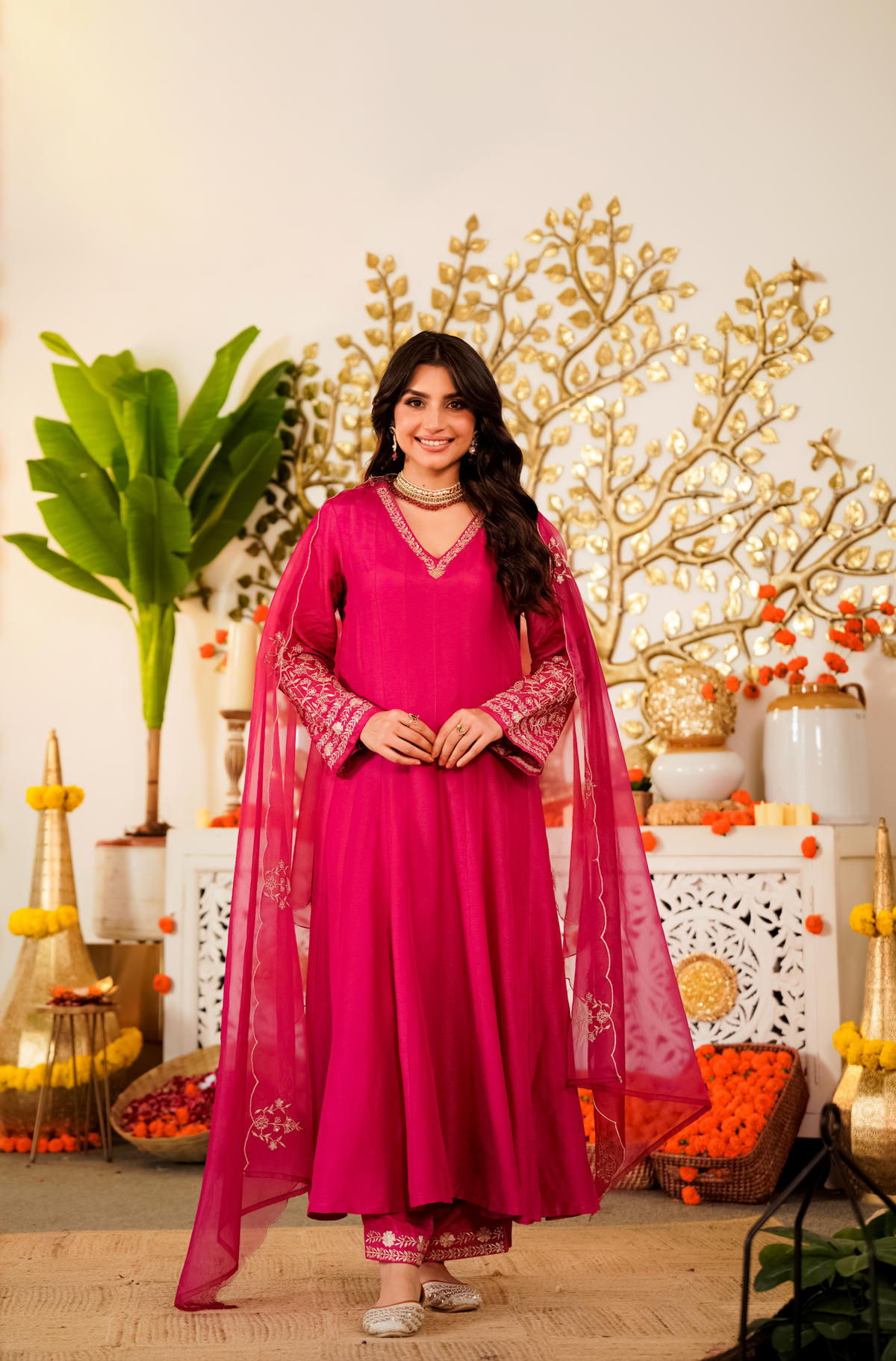 Trisha Rani Pink Embroidered Anarkali Suit Set