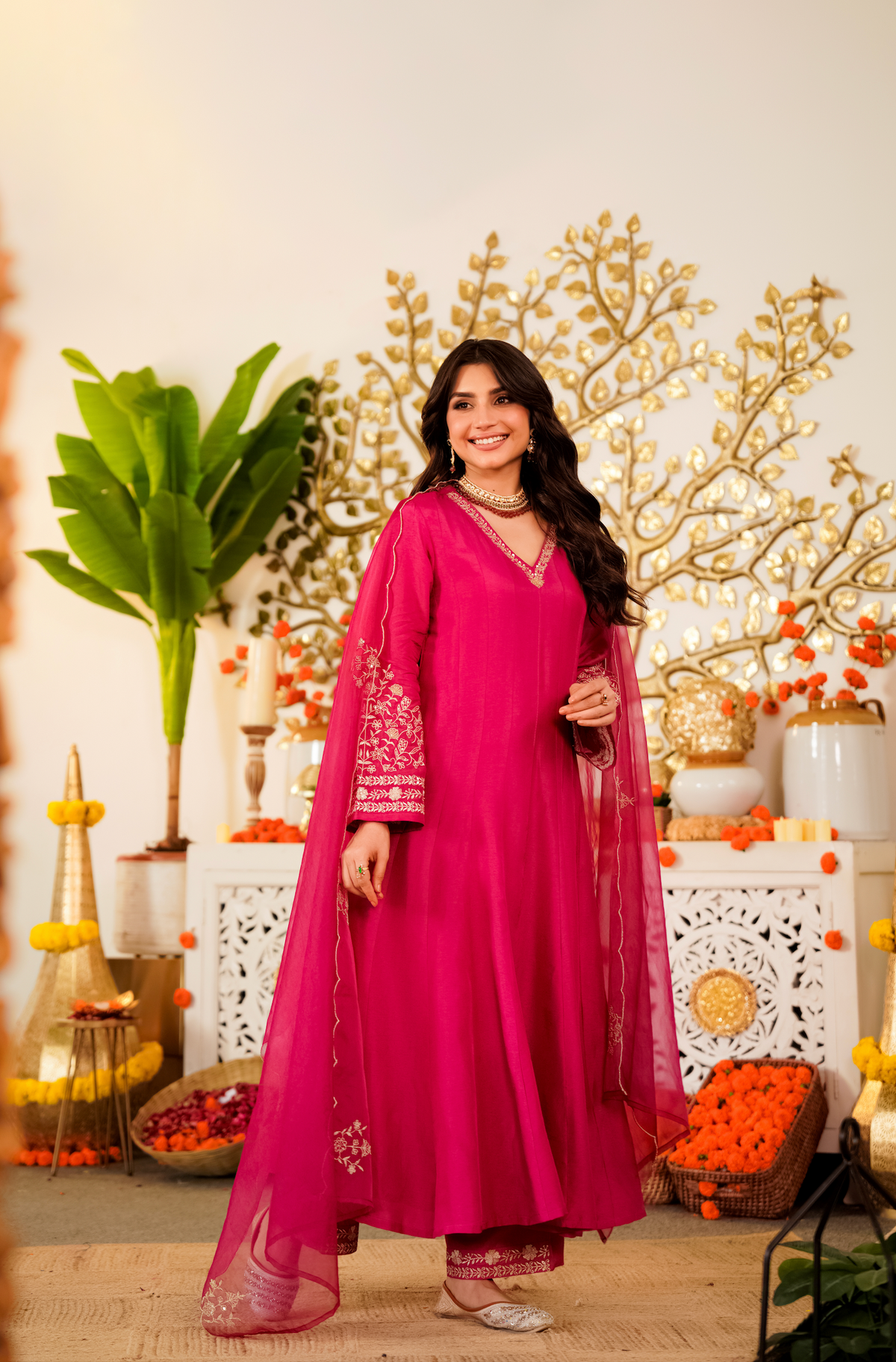 Trisha Rani Pink Embroidered Anarkali Suit Set