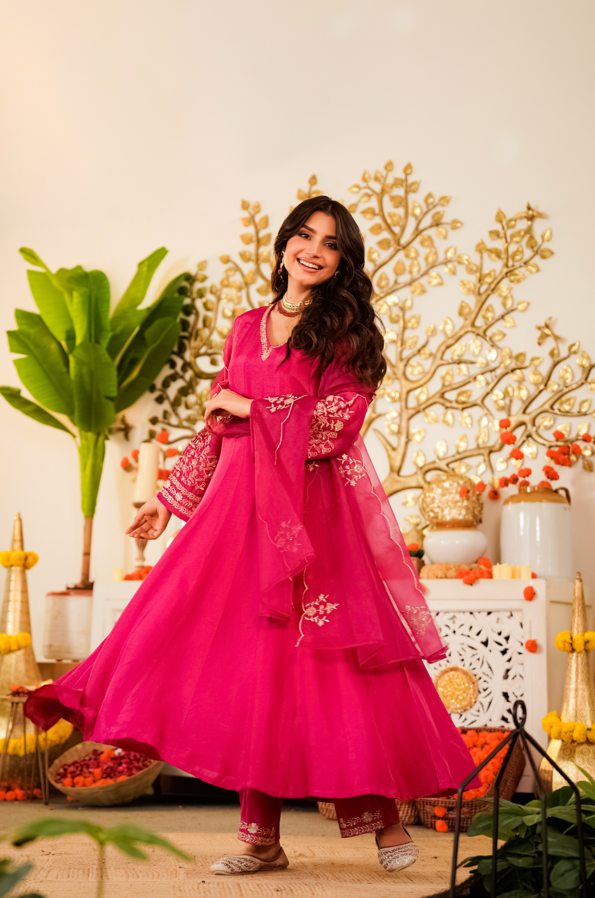 Trisha Rani Pink Embroidered Anarkali Suit Set