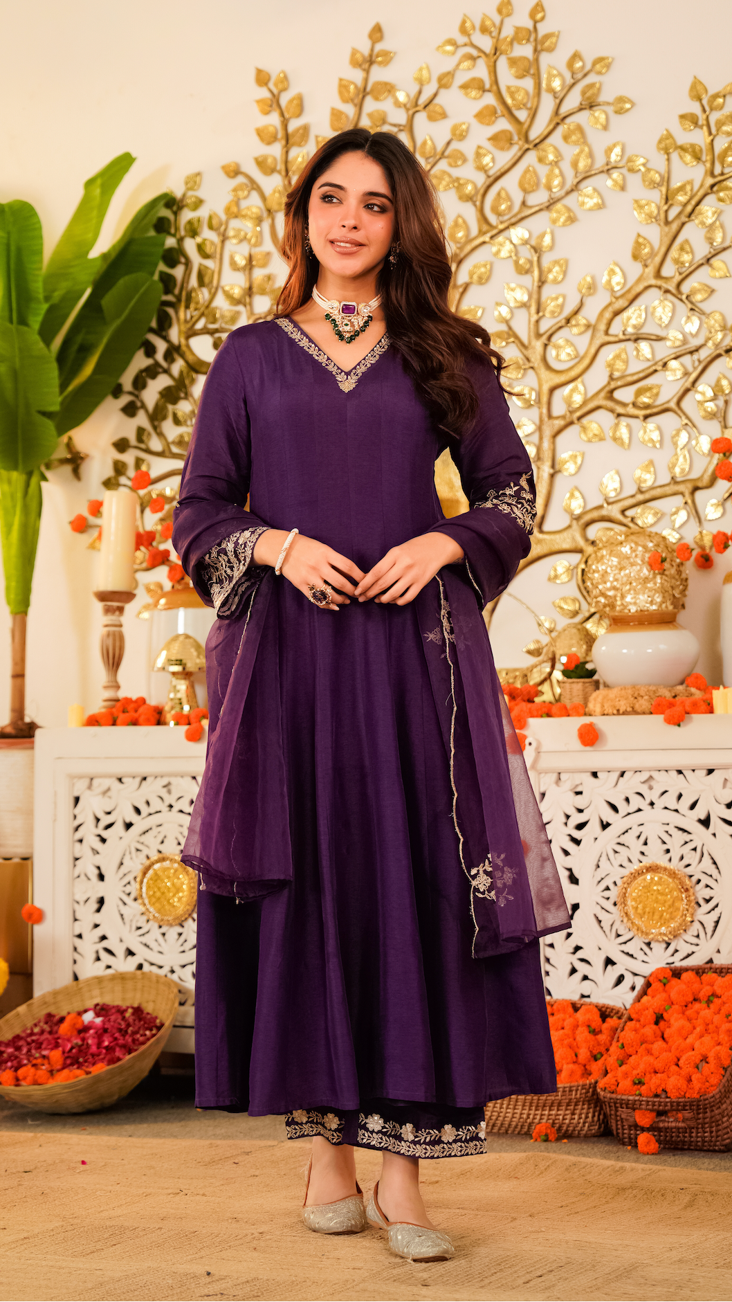 Trisha Purple Embroidered Anarkali Suit Set