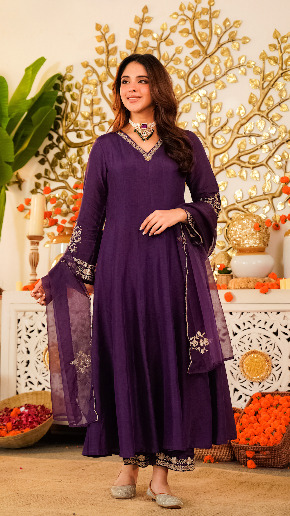 Trisha Purple Embroidered Anarkali Suit Set