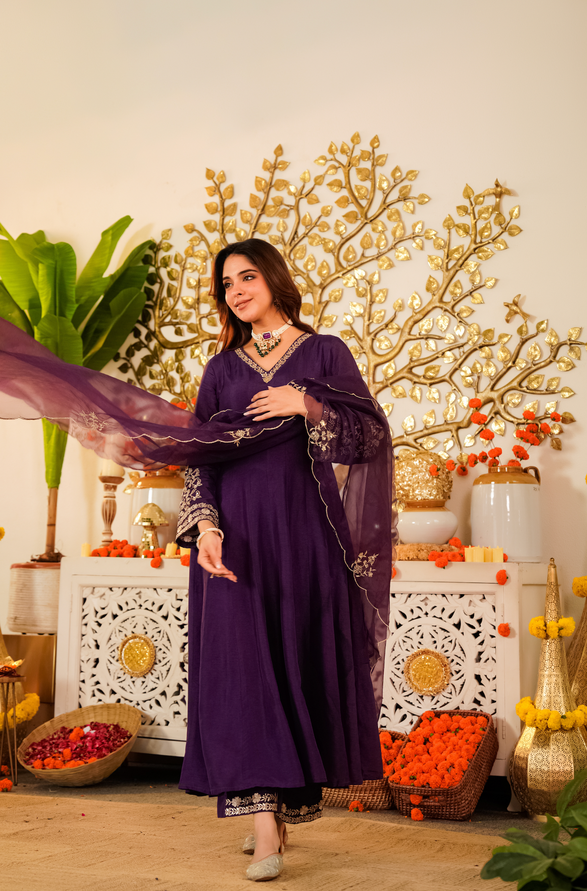 Trisha Purple Embroidered Anarkali Suit Set