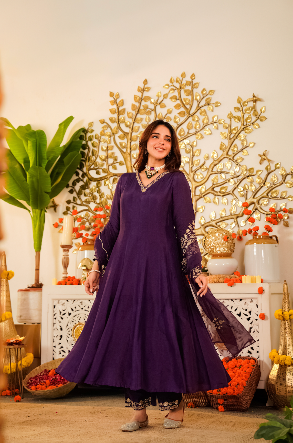 Trisha Purple Embroidered Anarkali Suit Set