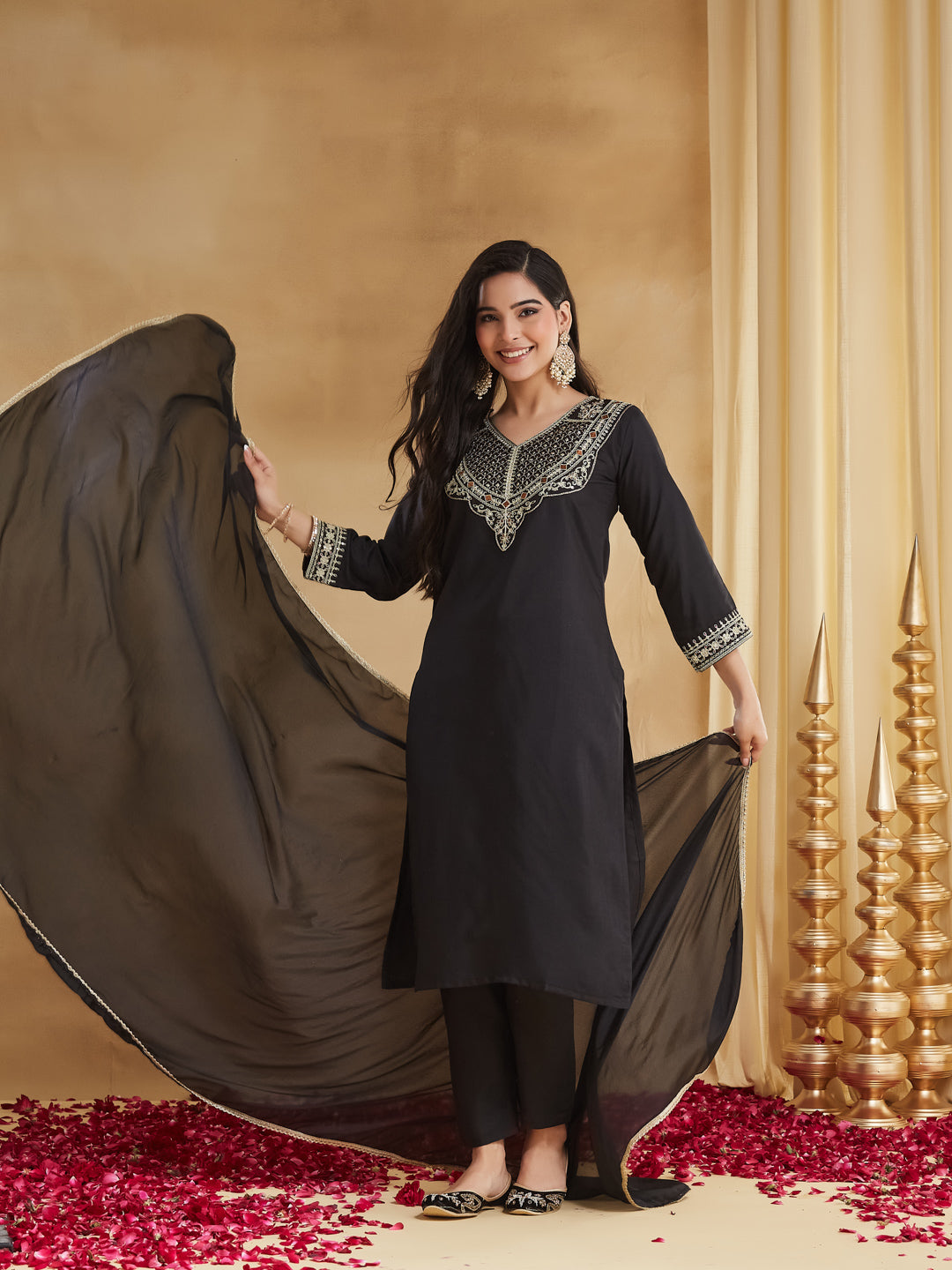 Meher Jet Black Zari Embroidered Suit Set