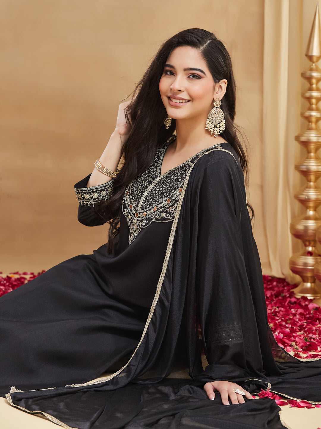 Meher Jet Black Zari Embroidered Suit Set
