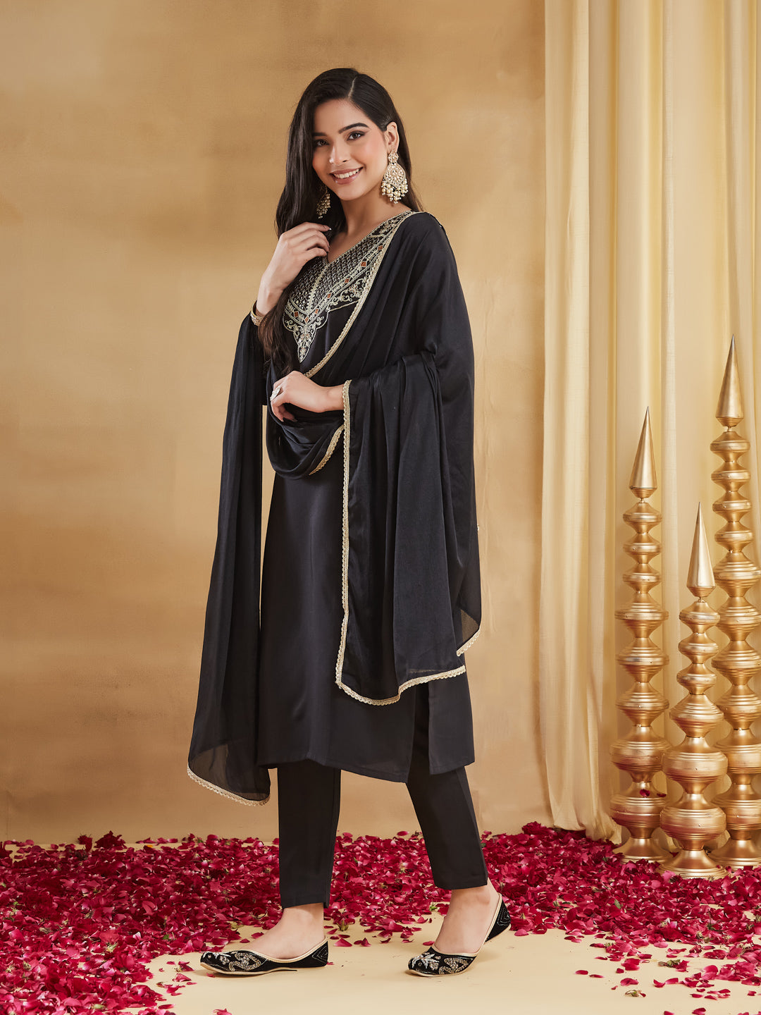 Meher Jet Black Zari Embroidered Suit Set