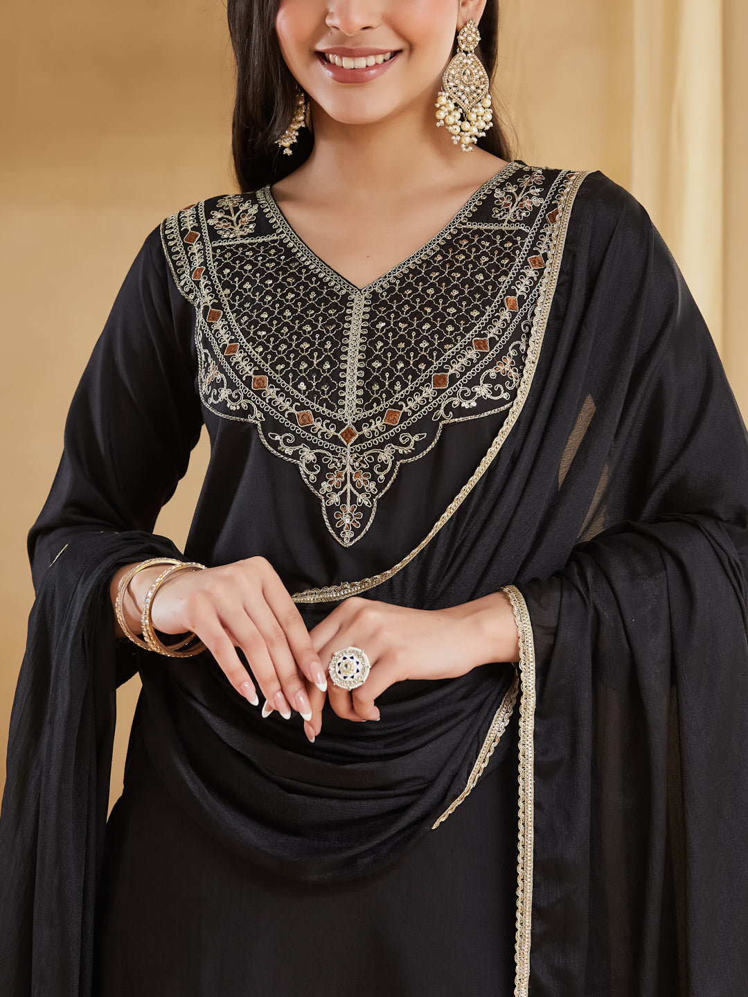 Meher Jet Black Zari Embroidered Suit Set