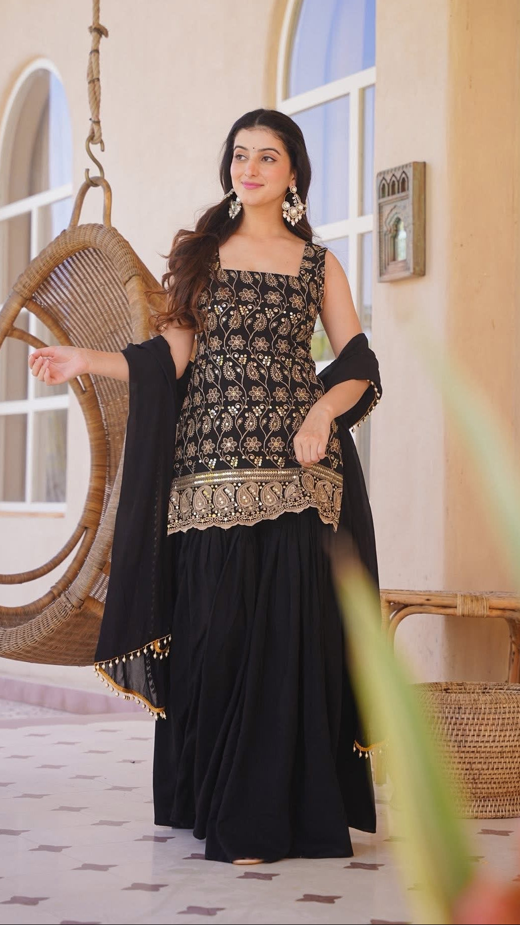 Riddhima Black Zari Embroidered Sharara Suit Set