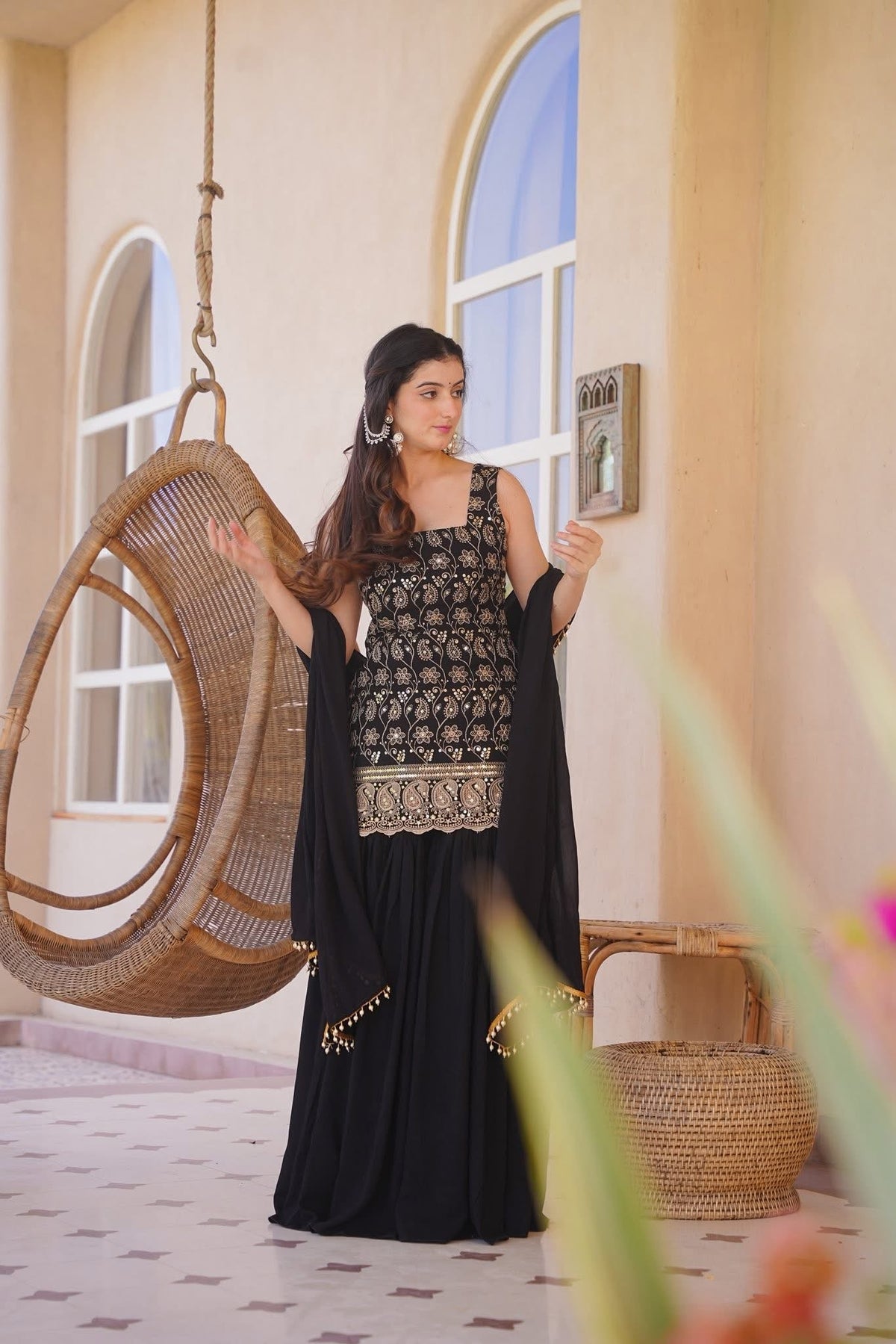 Riddhima Black Zari Embroidered Sharara Suit Set