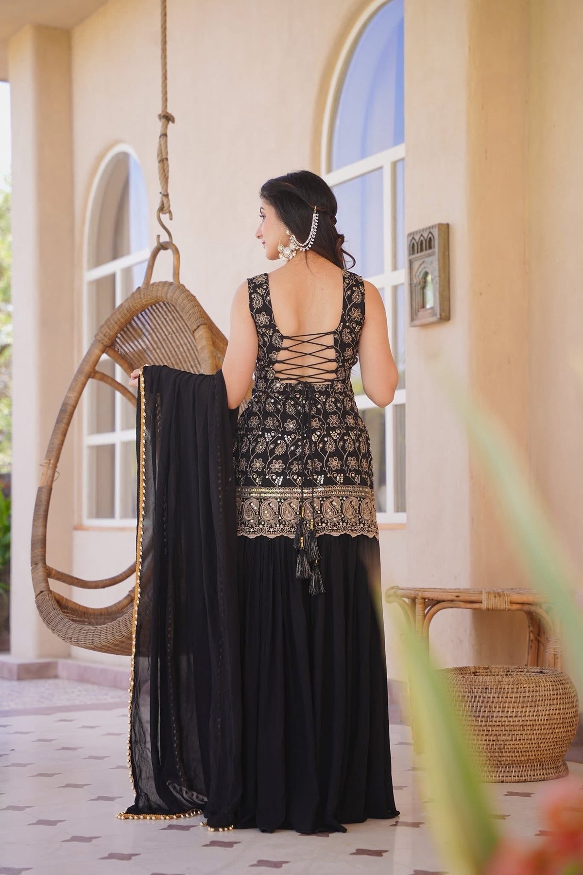 Riddhima Black Zari Embroidered Sharara Suit Set