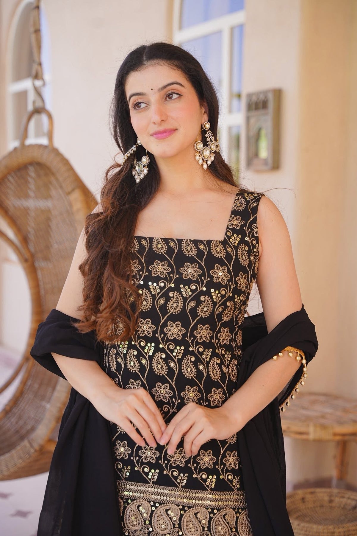 Riddhima Black Zari Embroidered Sharara Suit Set