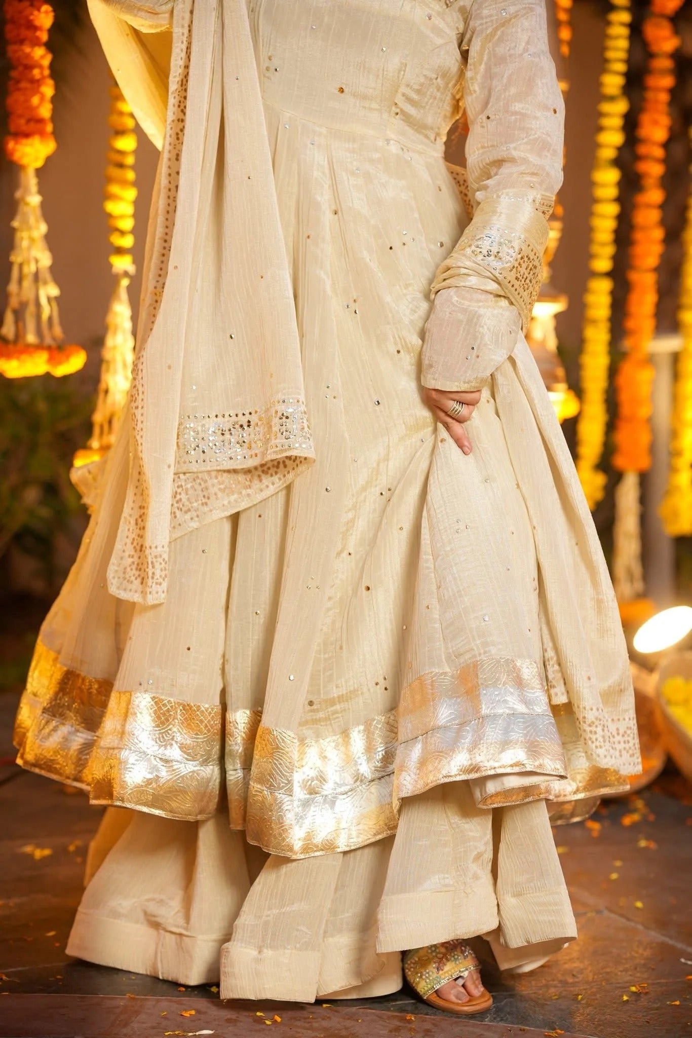 Rajwada Ivory Foil Print Anarkali Suit Set