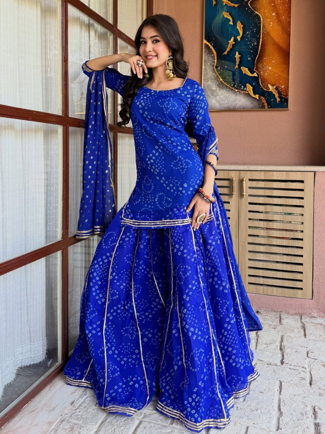 Rajvanshi Neel Bandhani Georgette Sharara Set