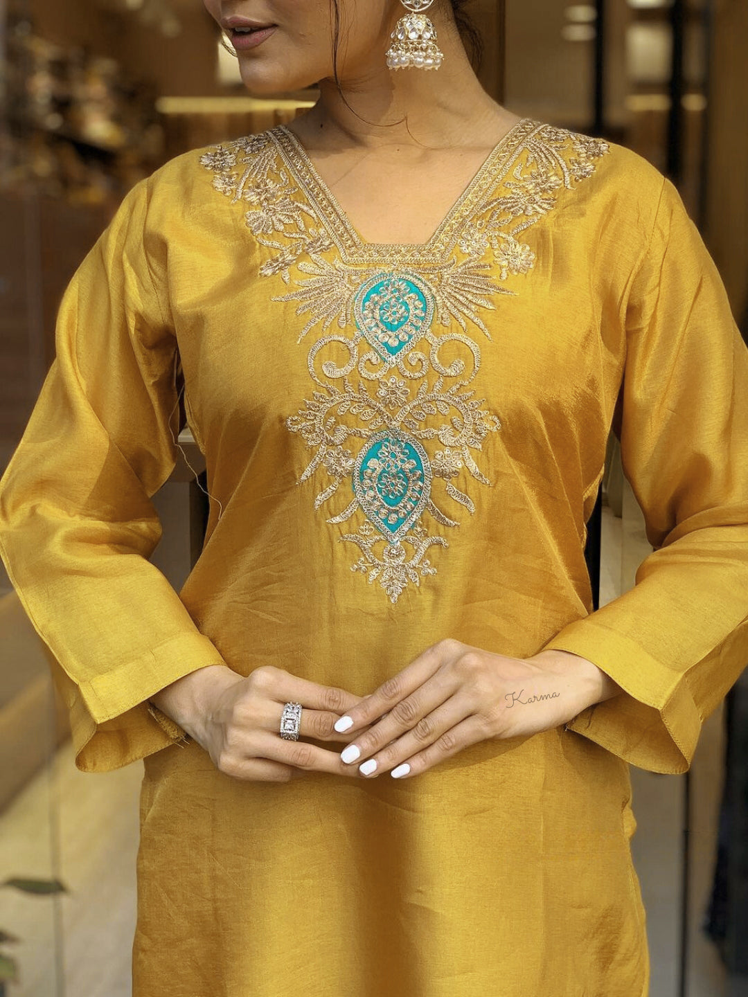 Elegant Pure Viscose yellow Embroidary Work Suit Set