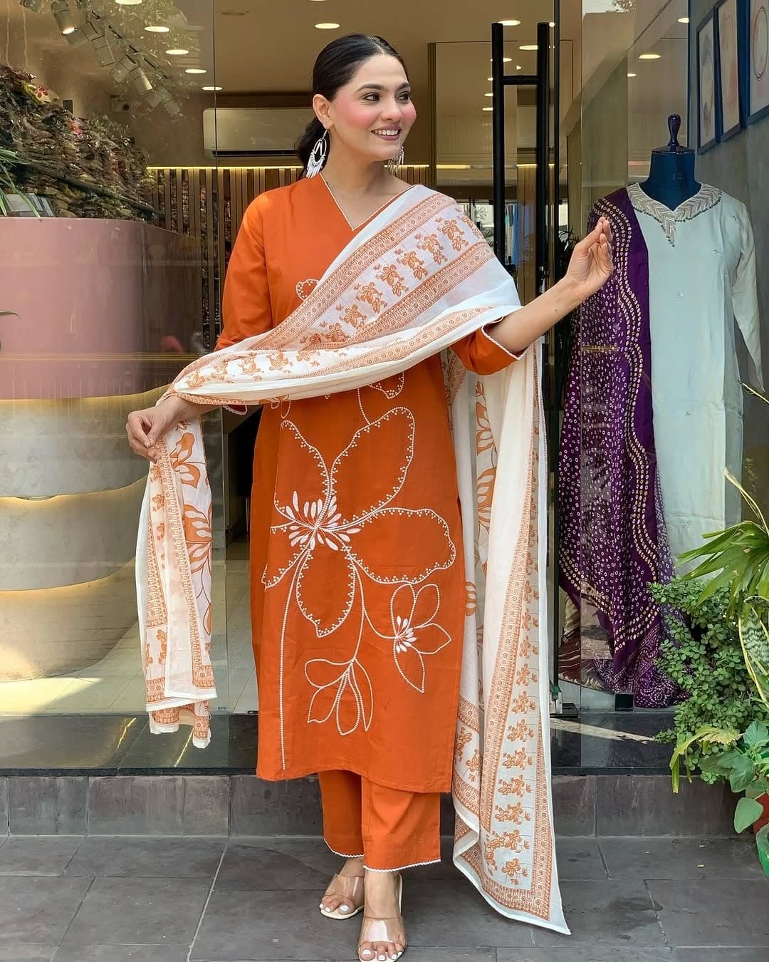 Appealing  Rayon Silk Floral Print Suit Set