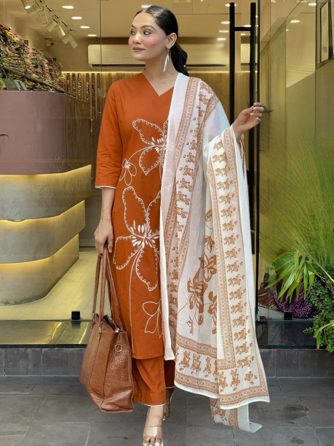 Appealing  Rayon Silk Floral Print Suit Set