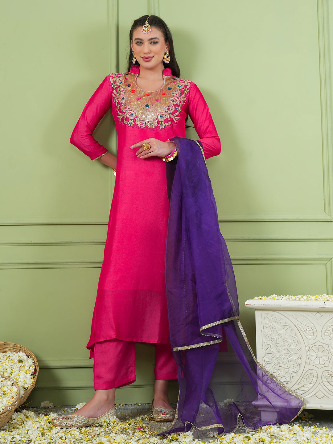 Beautiful Pink Embroidered Suit Set