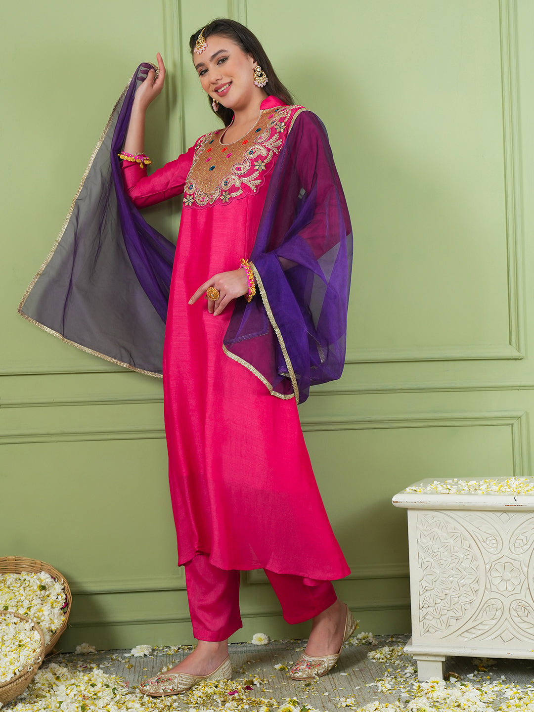 Beautiful Pink Embroidered Suit Set