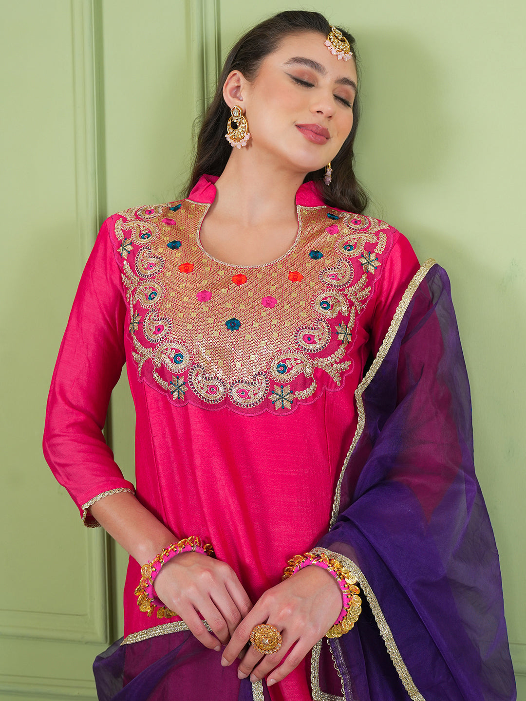 Beautiful Pink Embroidered Suit Set