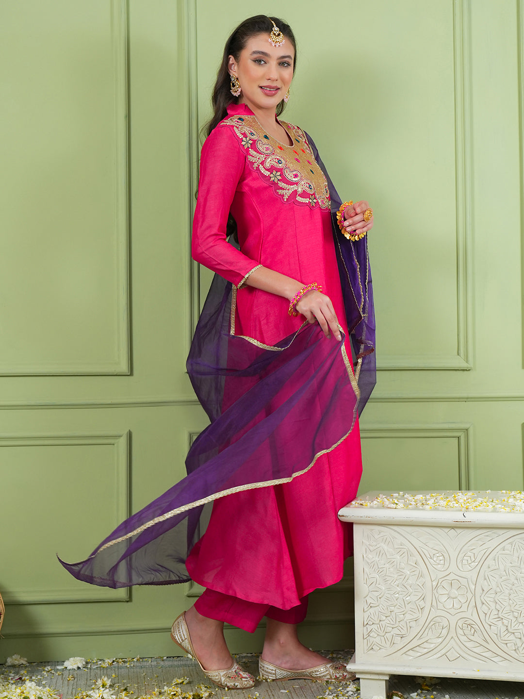 Beautiful Pink Embroidered Suit Set