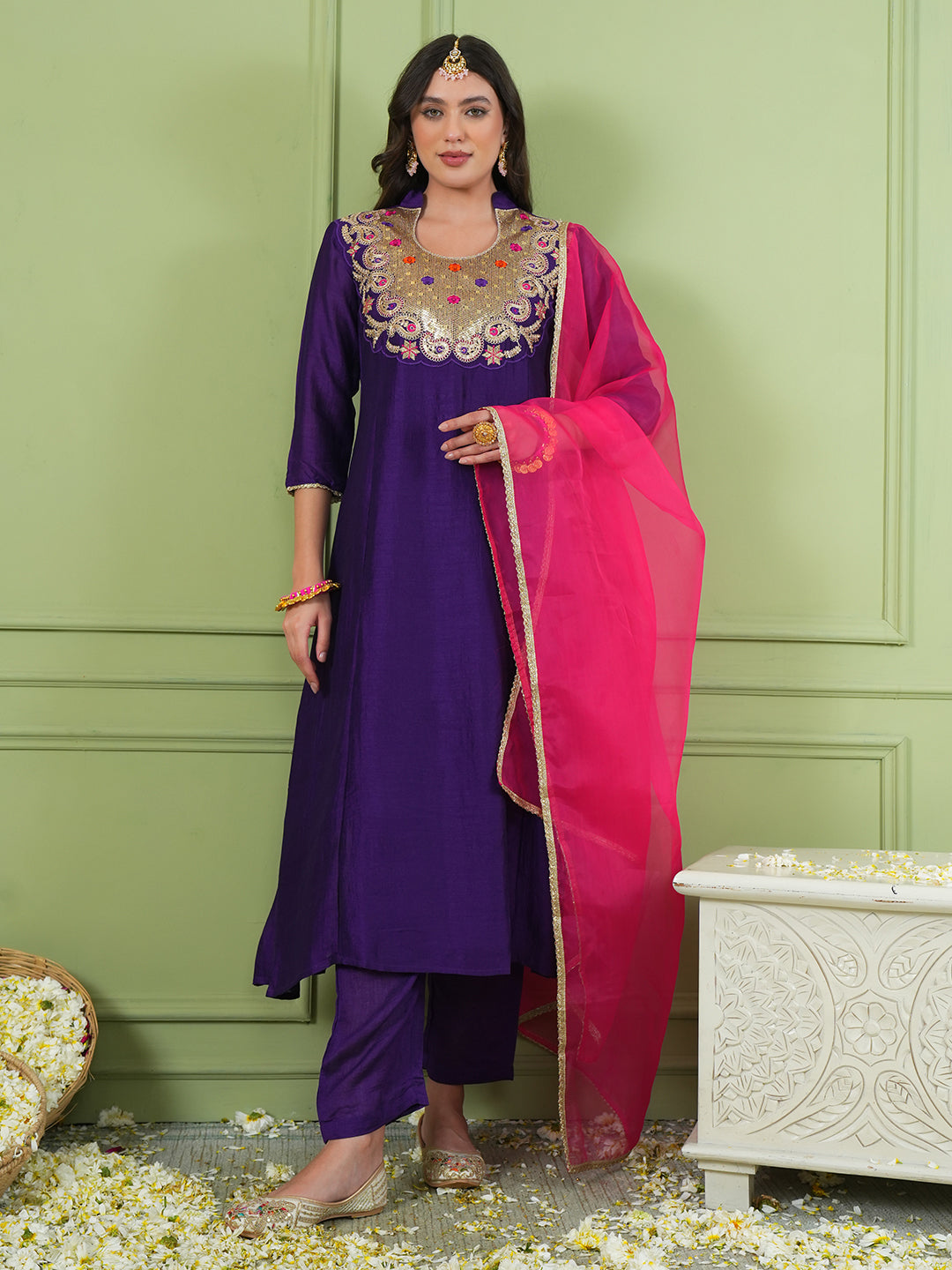 Beautiful Purple Embroidered Suit Set