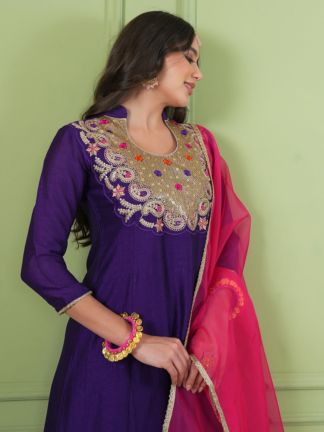 Beautiful Purple Embroidered Suit Set