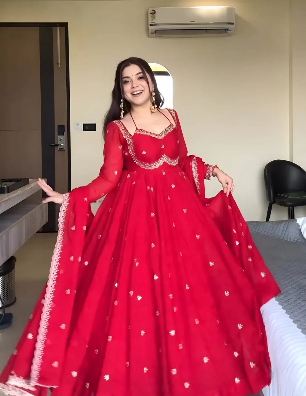 Trending Festival Neha Red Premium Anarkali Suit Set
