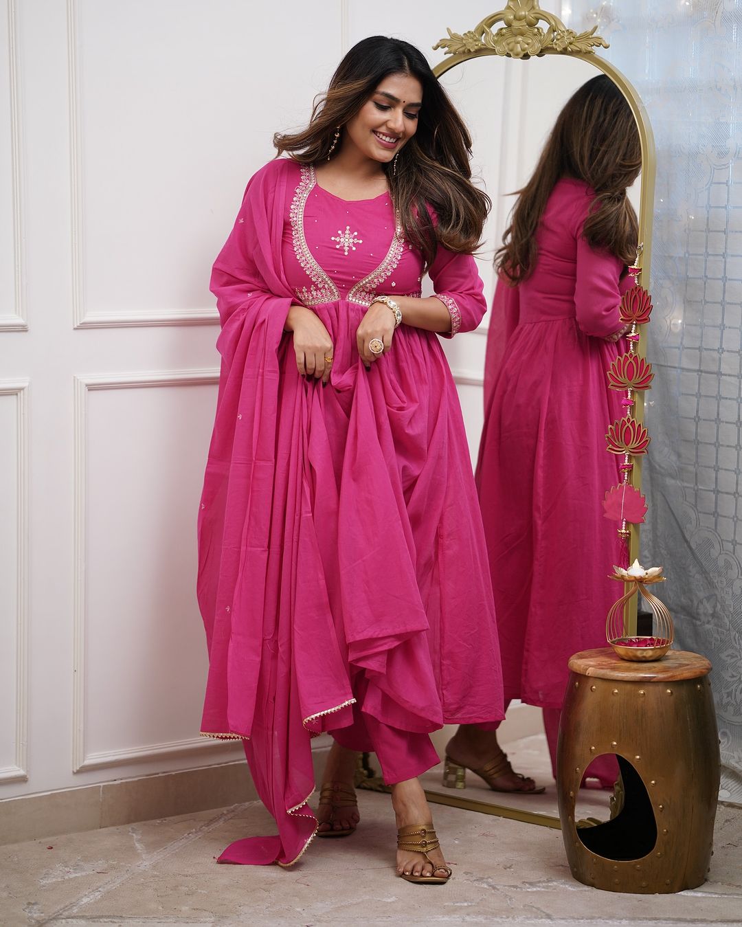 Most Attractive Pink Pure Muslin Cotton Embroidery Suit Set