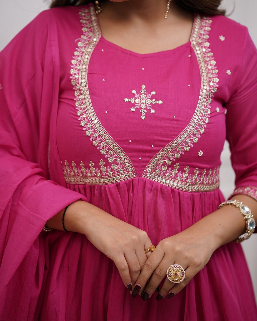 Most Attractive Pink Pure Muslin Cotton Embroidery Suit Set