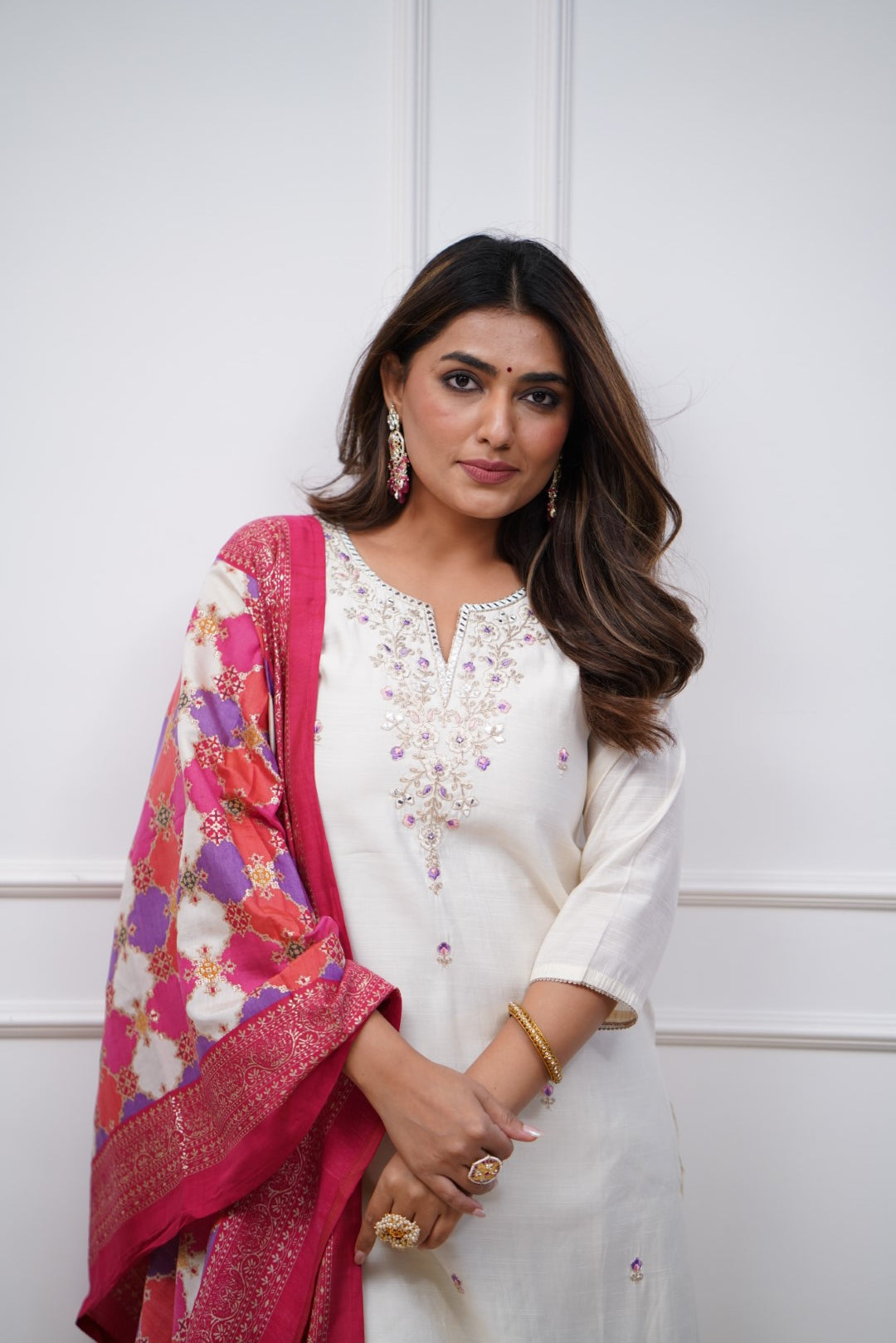 Sensational Off White Trending Viscose Chanderi Embroidary Suit Set
