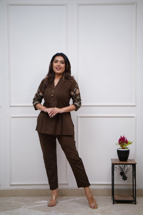 Floral Embroidered Cotton Co-ord Set