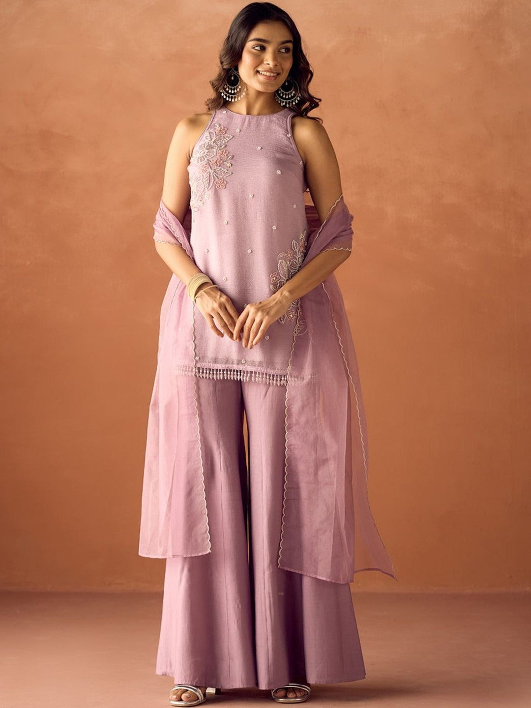 Peehu Mauve Onion Floral Embroidered Suit Set
