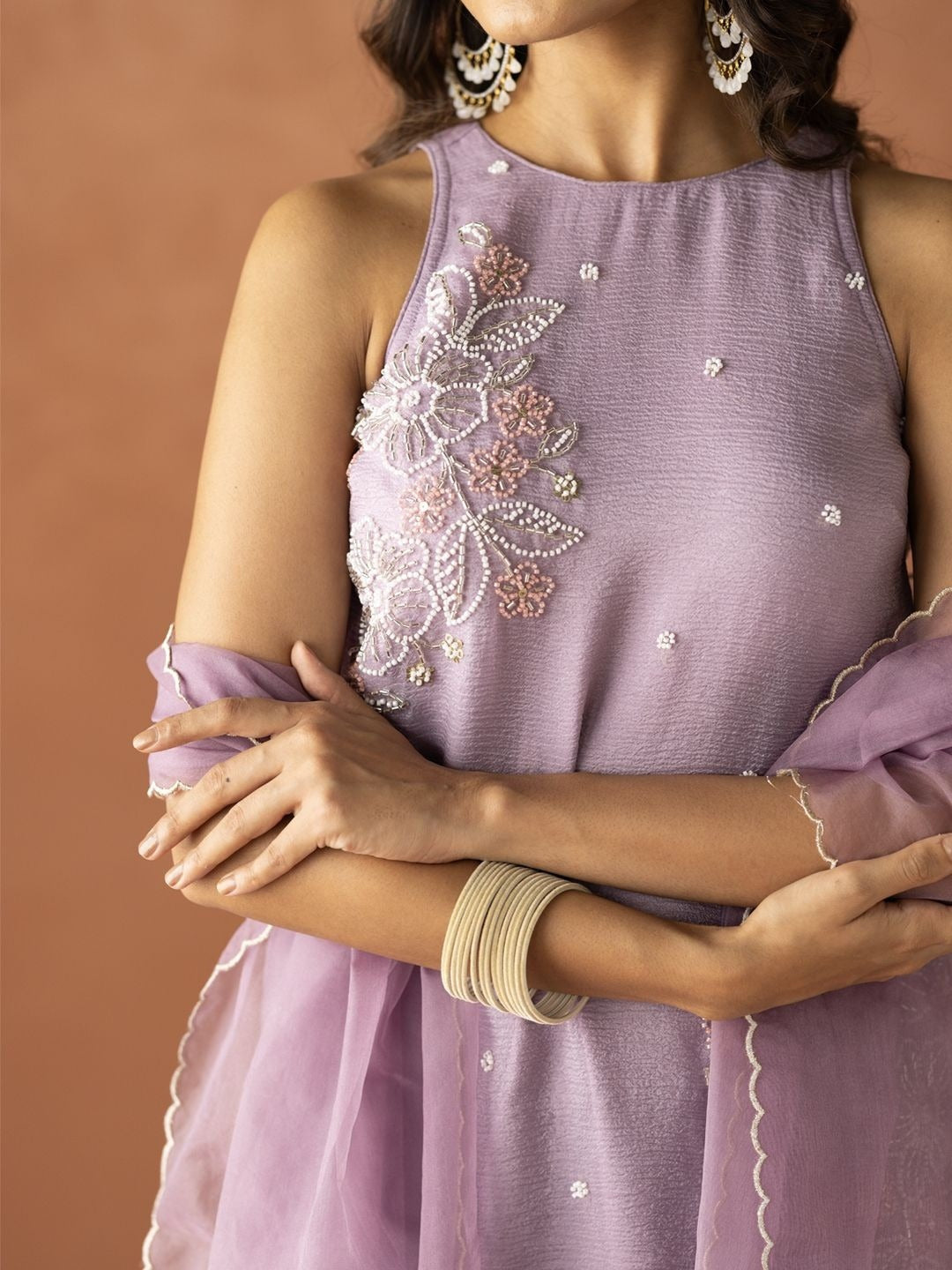 Peehu Mauve Onion Floral Embroidered Suit Set