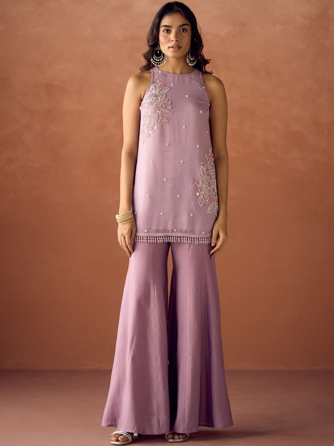 Peehu Mauve Onion Floral Embroidered Suit Set