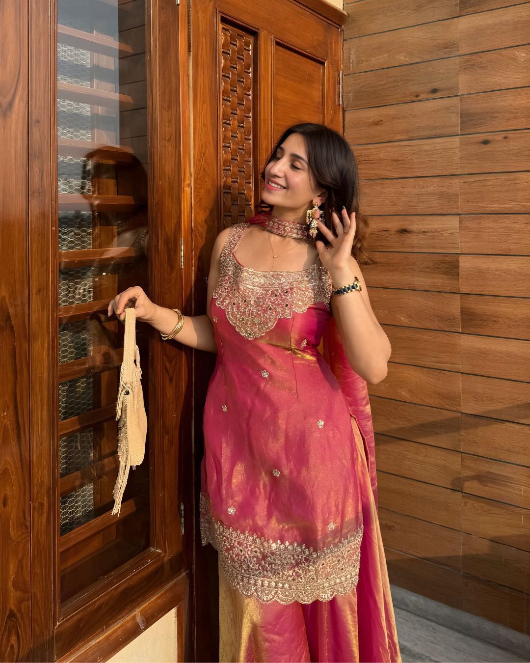 Rani Pink Heavy Embroidered Sleeveless Sharara Set