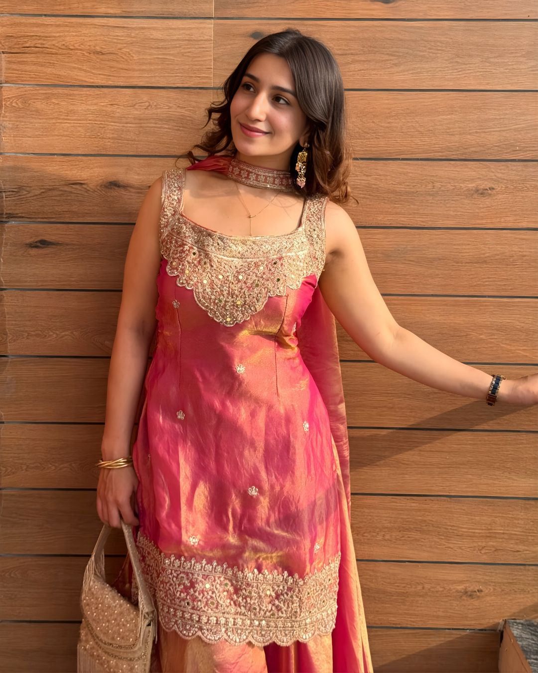 Rani Pink Heavy Embroidered Sleeveless Sharara Set