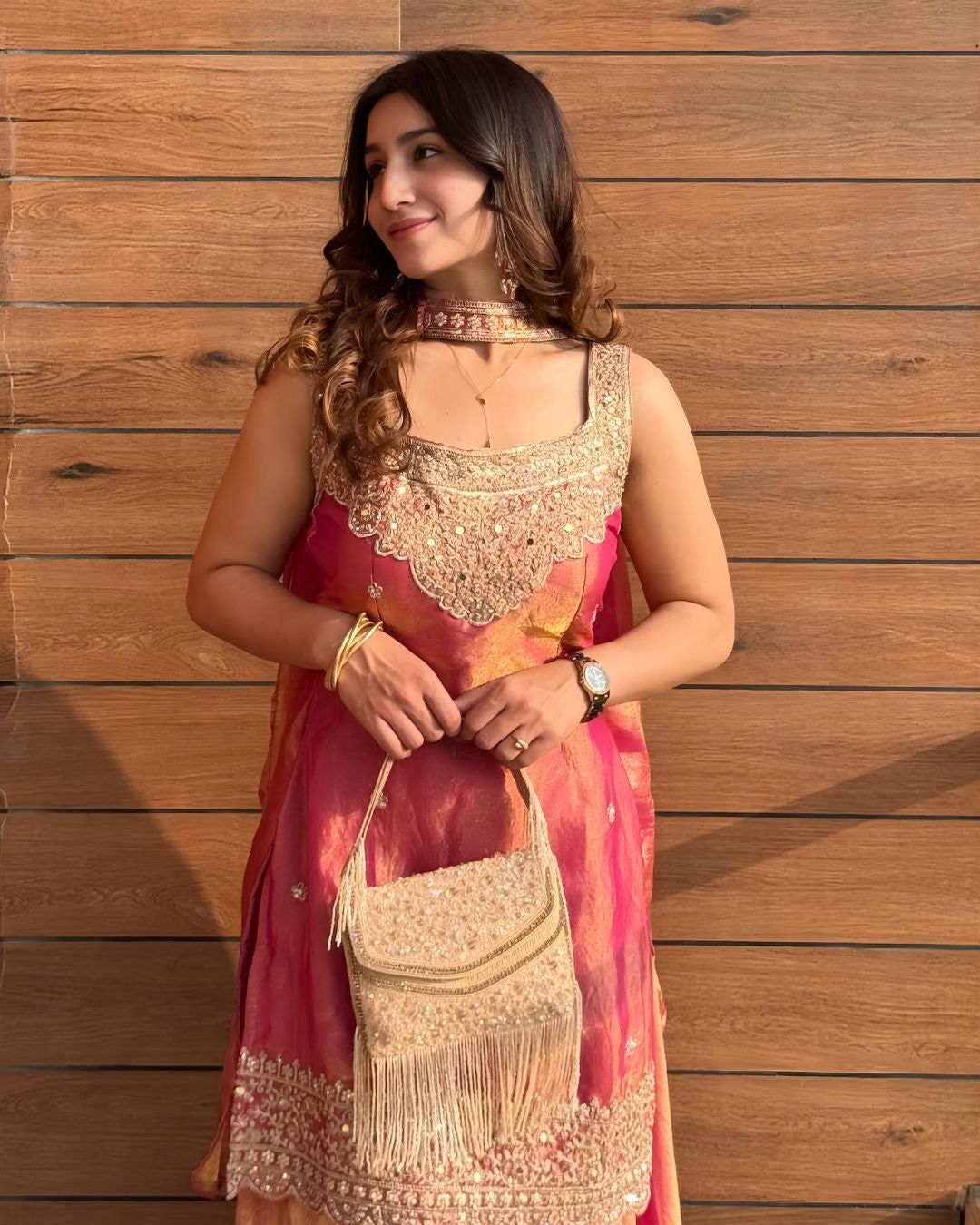 Rani Pink Heavy Embroidered Sleeveless Sharara Set