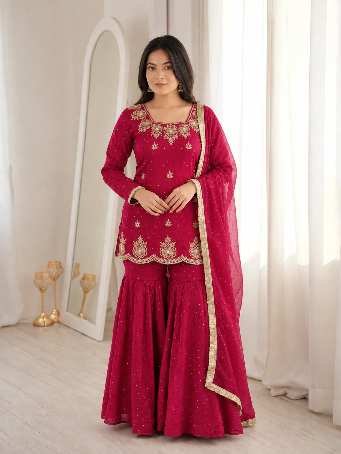 Risha Rani Pink Zari Embroidered Suit Set